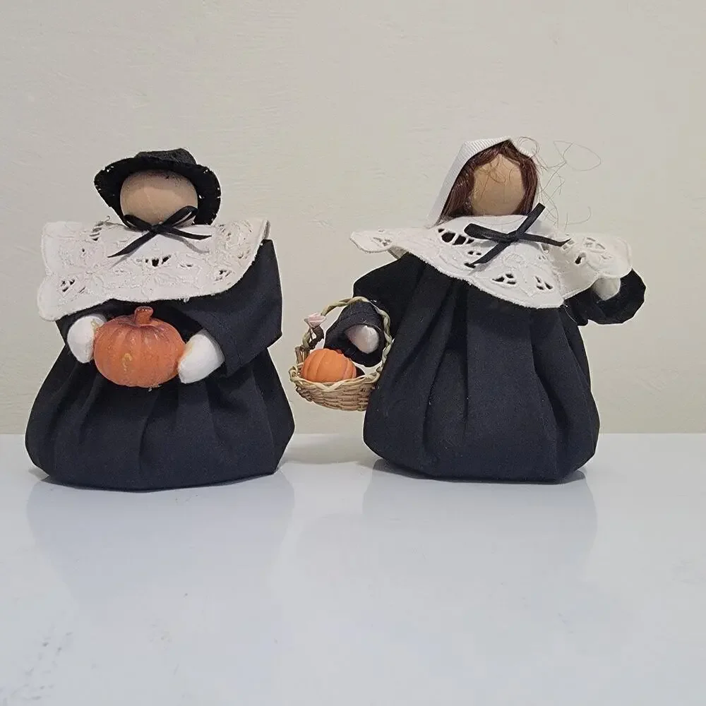 Vintage Thanksgiving Autumn Fall Bean Bag Pilgrim Decorations Set of 2